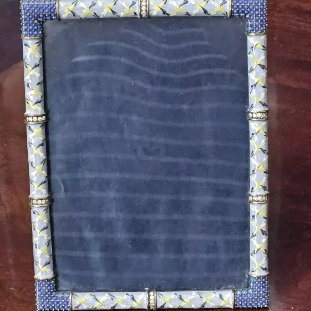 RARE JAY STRONGWATER ARGYLE PLAID BLUE DARJEELING PAVE CRYSTAL ENAMEL FRAME